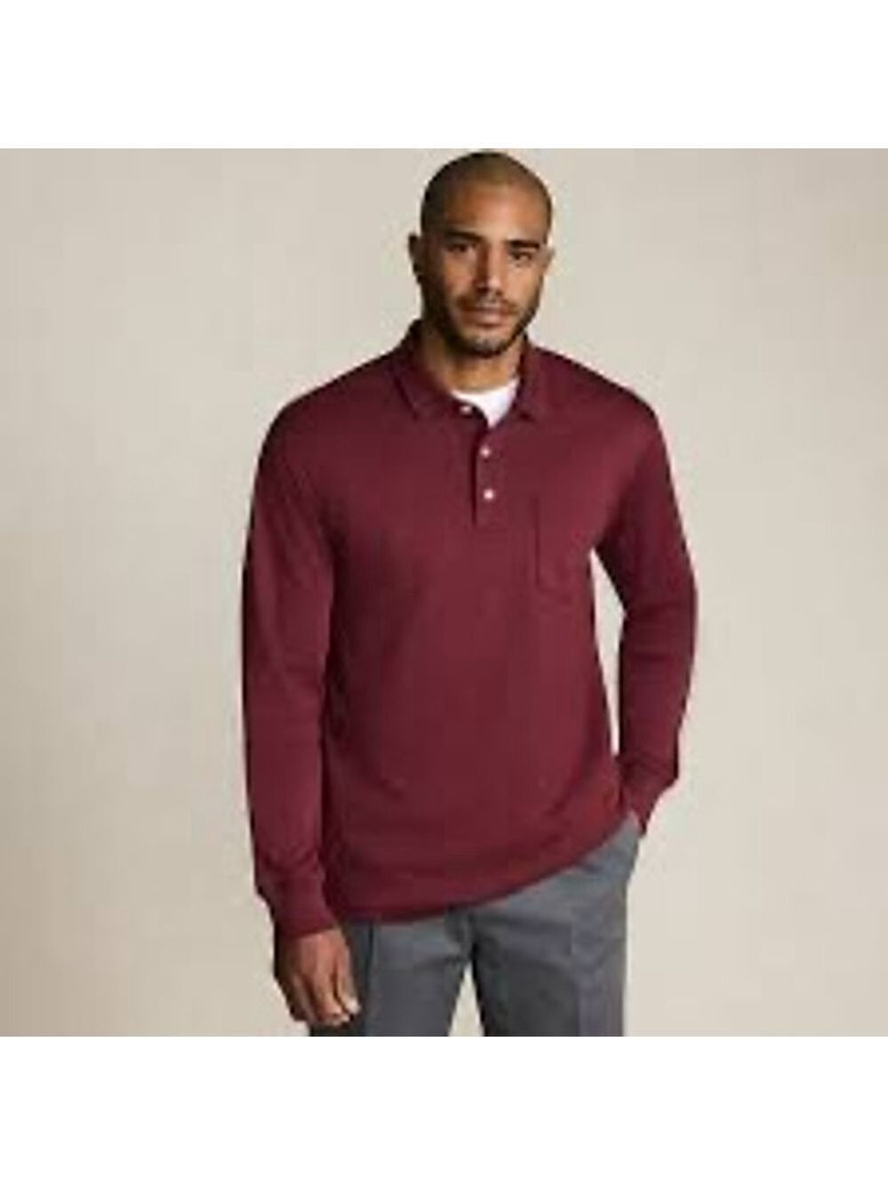 Lands' End Maroon Long Sleeve Polo Shirt LT
